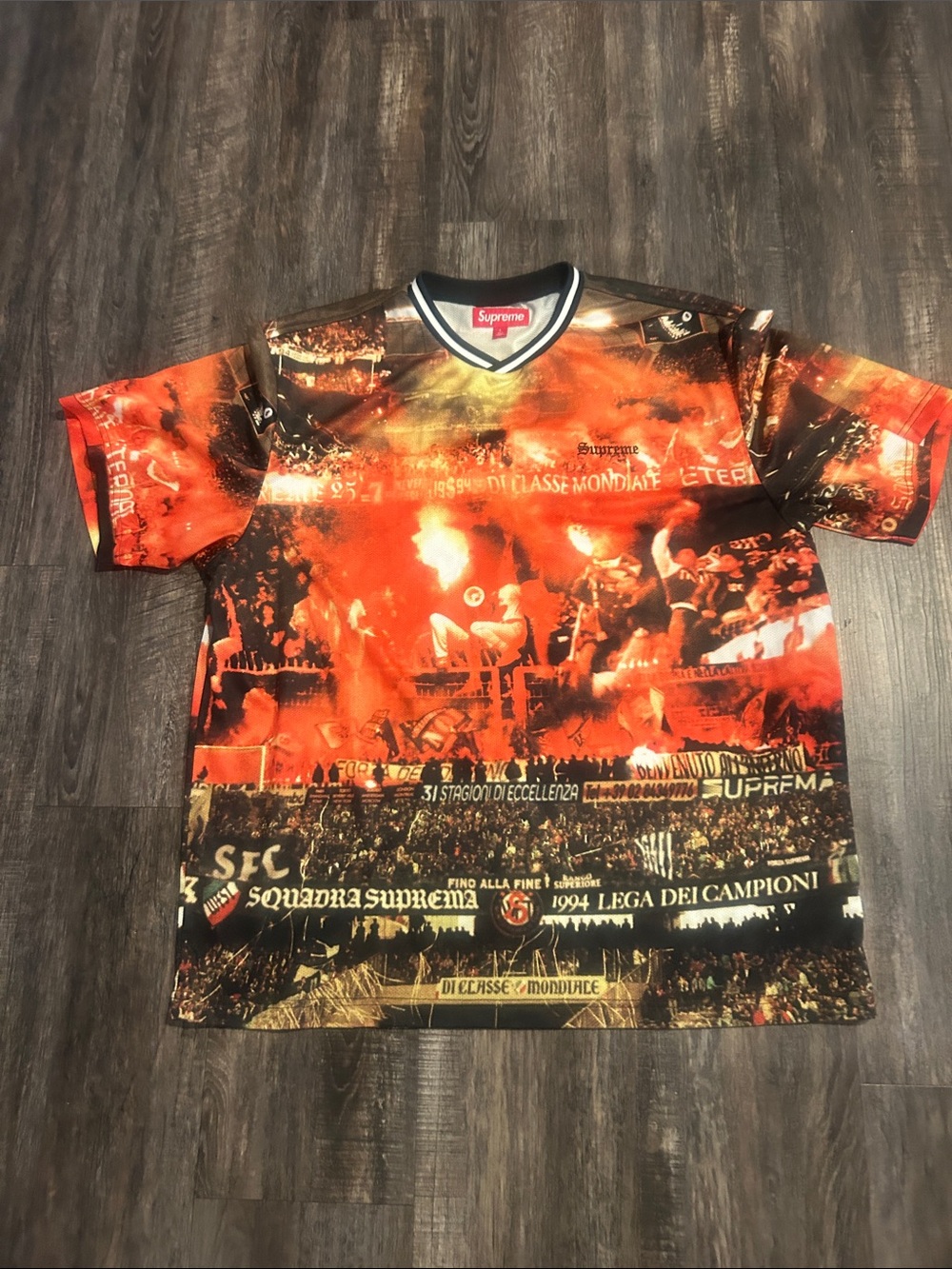 Supreme Orange, Black & Gold All-Over Graphic Jersey